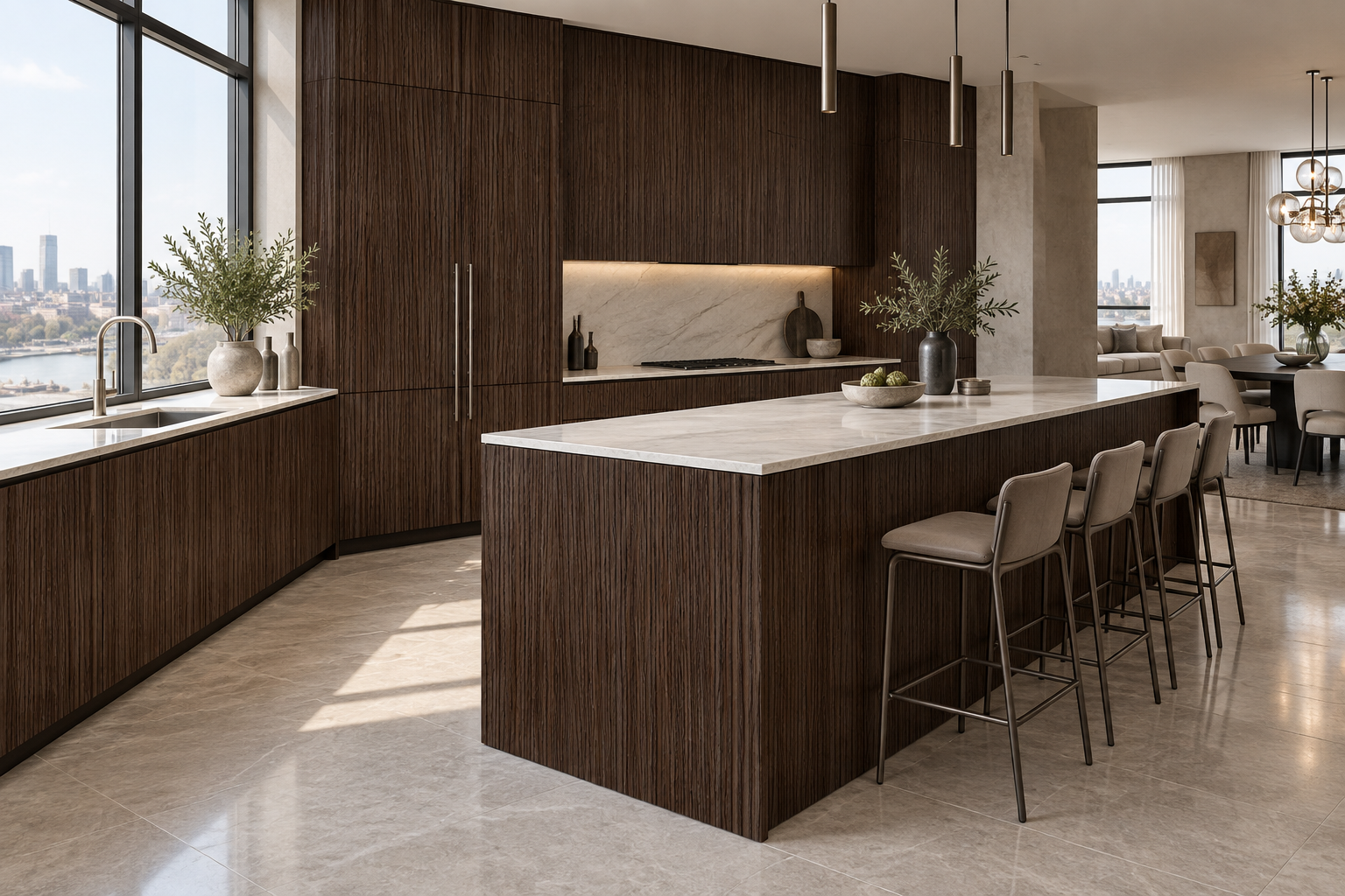 Kitchen design visualization with Smoked Burr HG3001 cabinetry