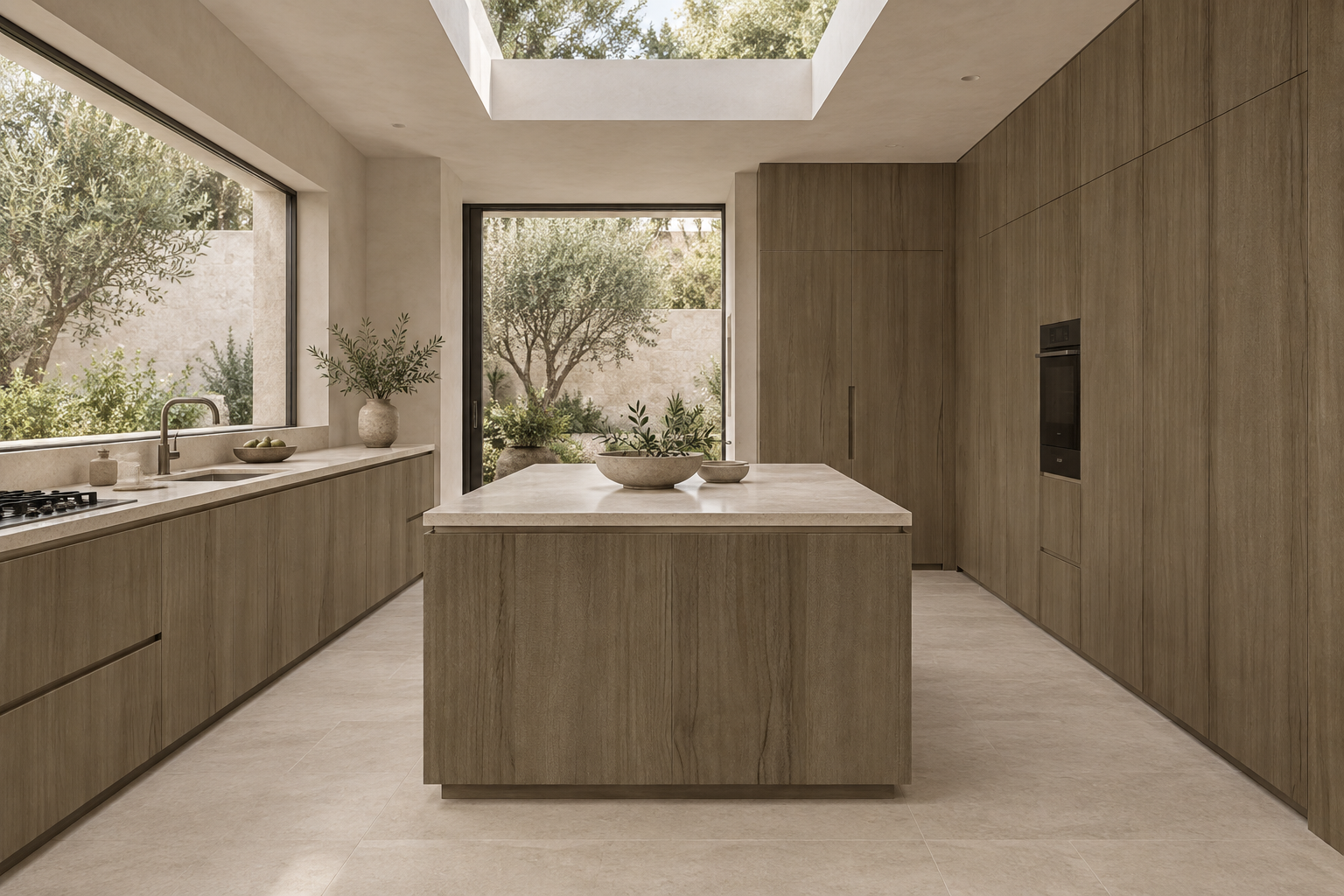 Kitchen design visualization with Suwa Acacia Wood HG3005 cabinetry