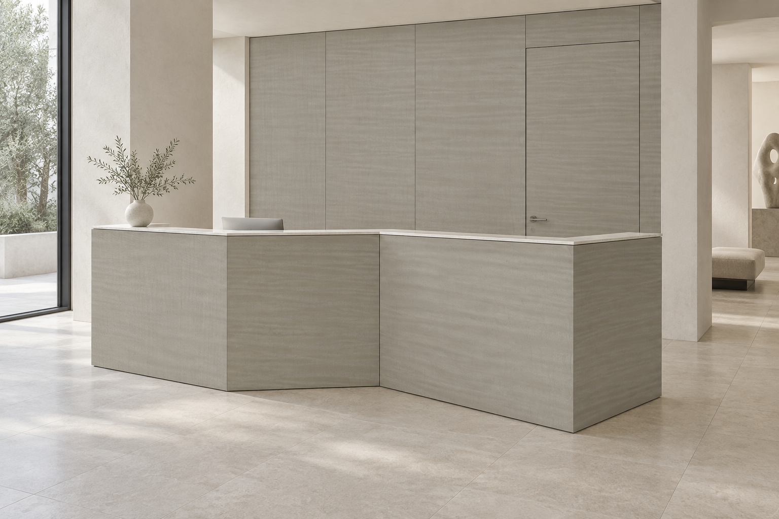 Design visualization: folded corner counter in Shadow Wood Grey, decor HG3012