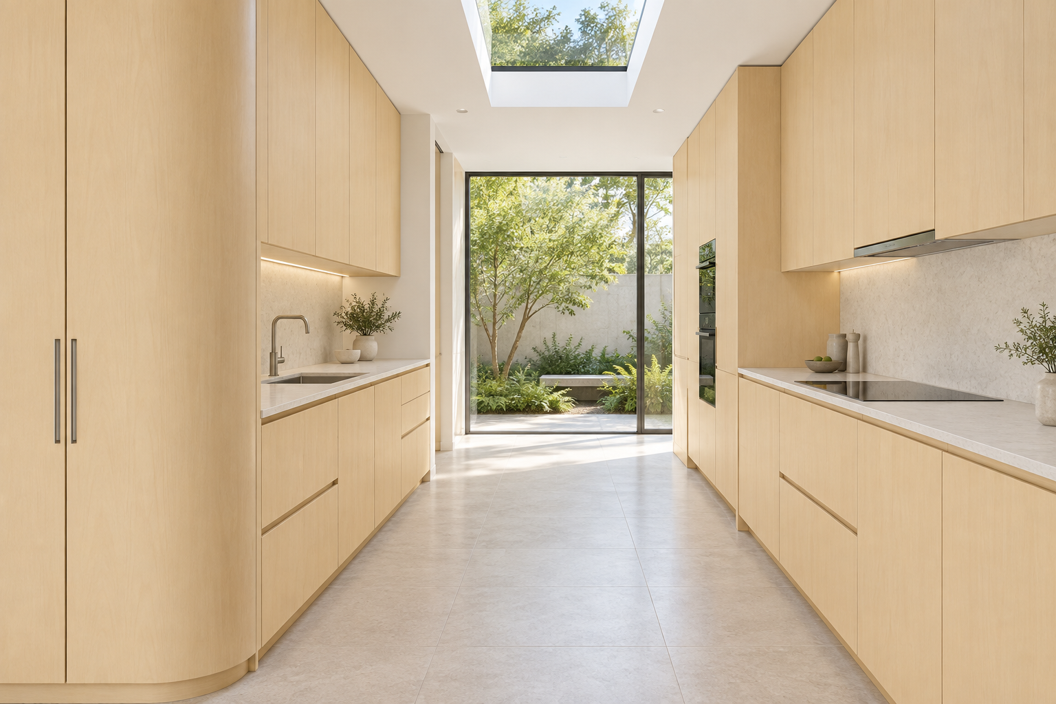 Kitchen design visualization with Amber Birch Yellow HG3017 cabinetry