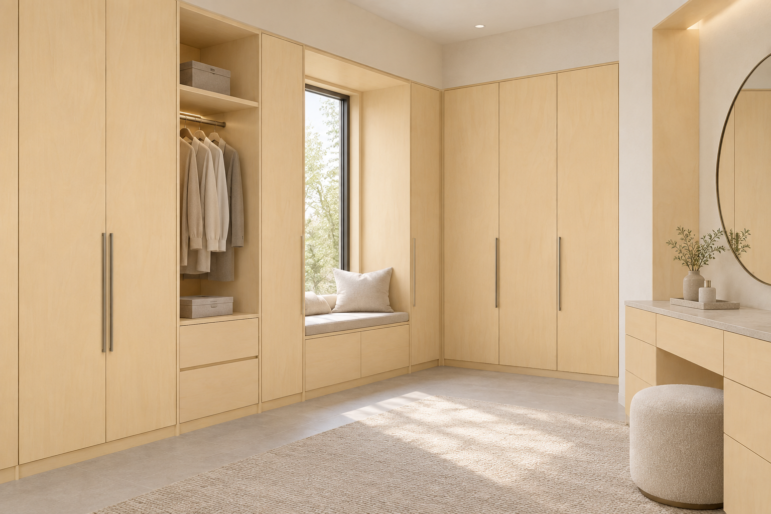 Design visualization: recessed dressing alcoves in Amber Birch Yellow, decor HG3017