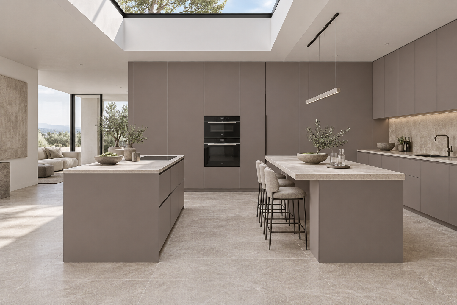 Kitchen design visualization with Chimera Khaki HK2002 cabinetry