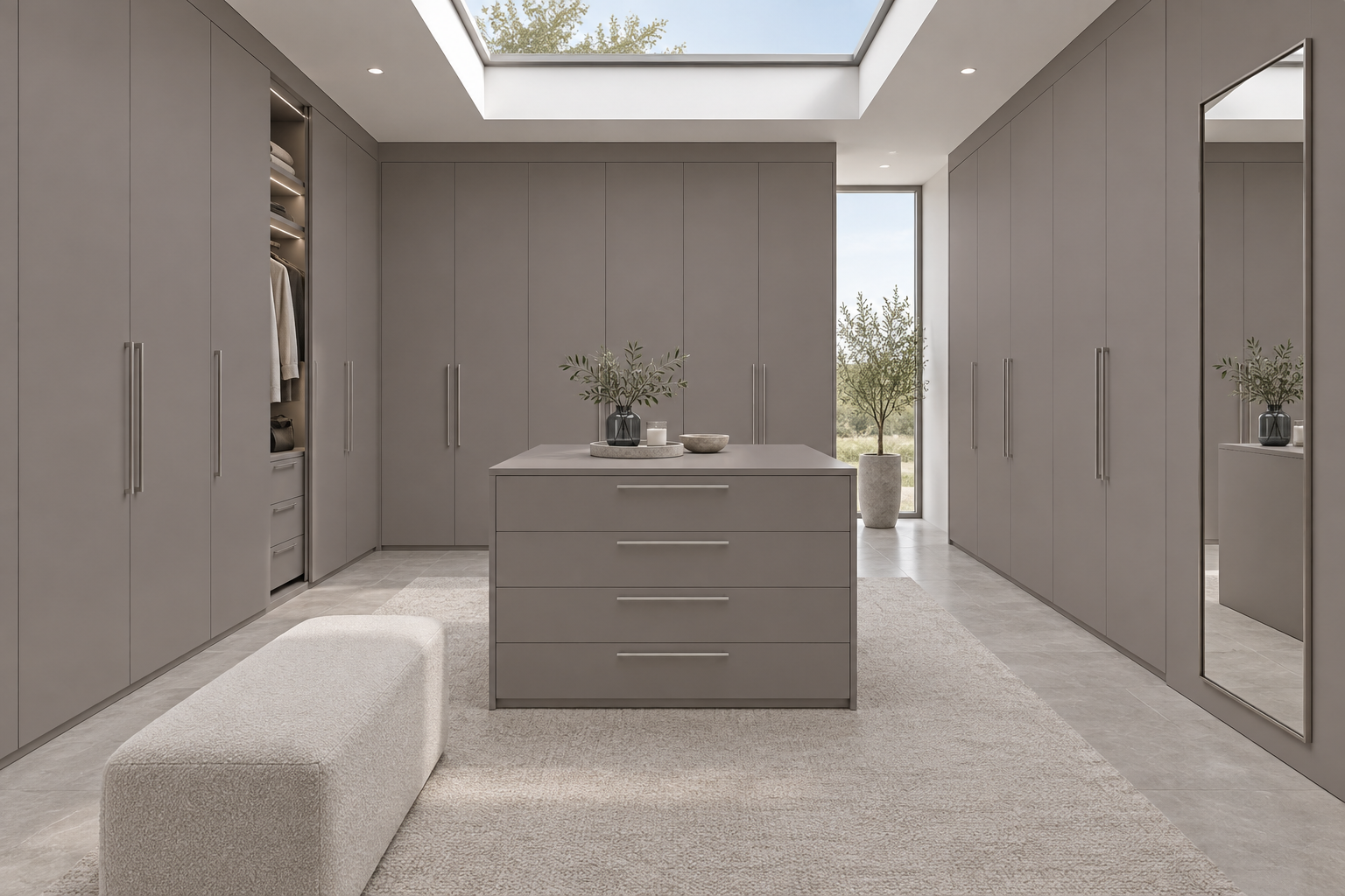Design visualization: dressing suite island in Chimera Khaki, decor HK2002