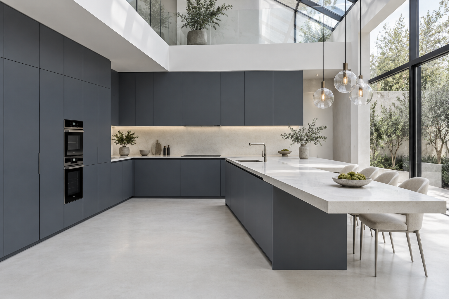 Kitchen design visualization with Mysterious Grey HK2004 cabinetry