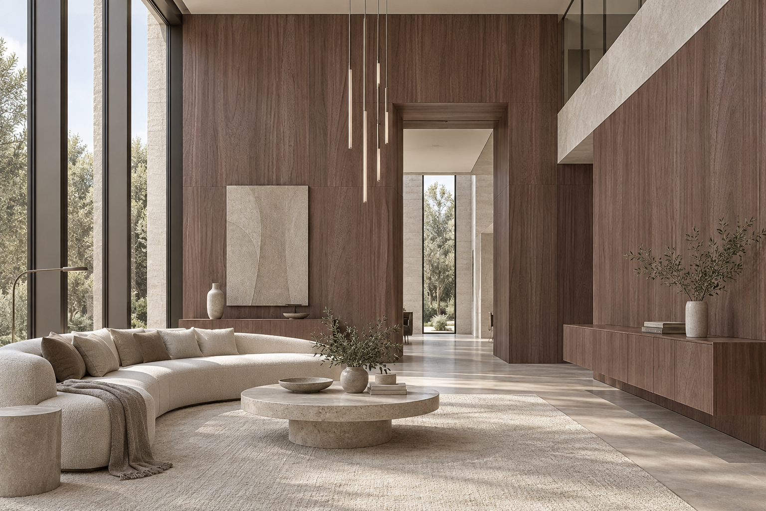 Design visualization: gallery cladding in Chateau Walnut, decor HK2032