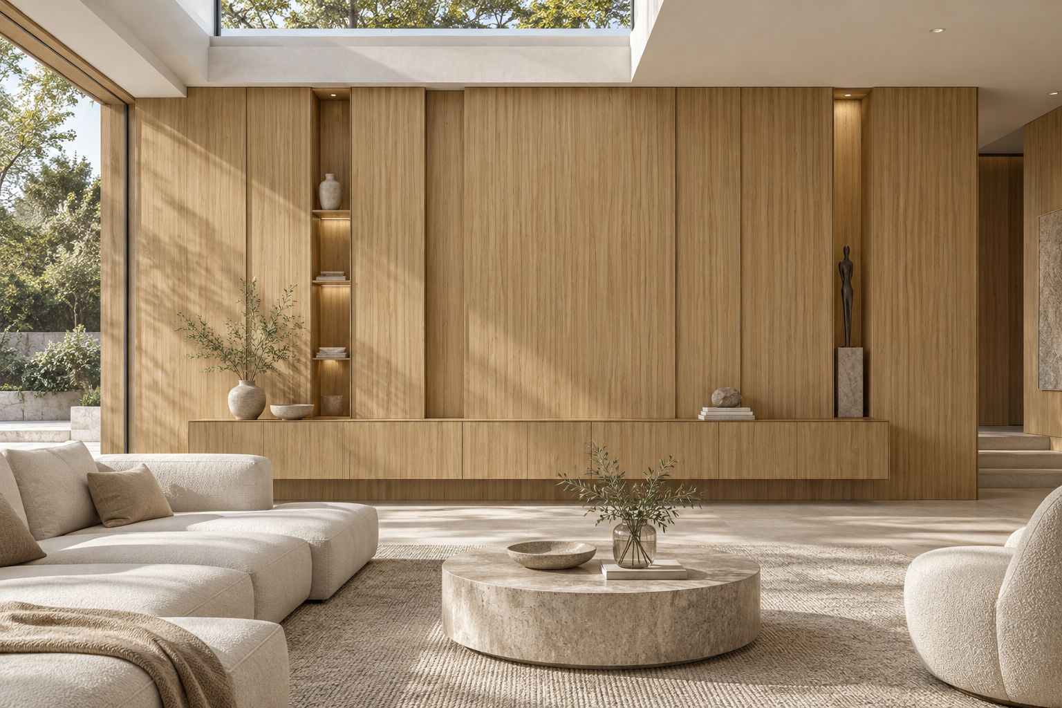 Design visualization: rhythmic lounge cladding in Shanshui Elm Twilight, decor HQ6121