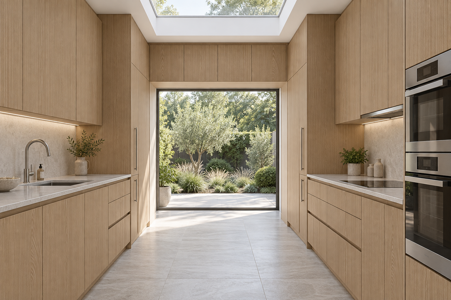 Kitchen design visualization with Snow Elm Honey HT6052 cabinetry