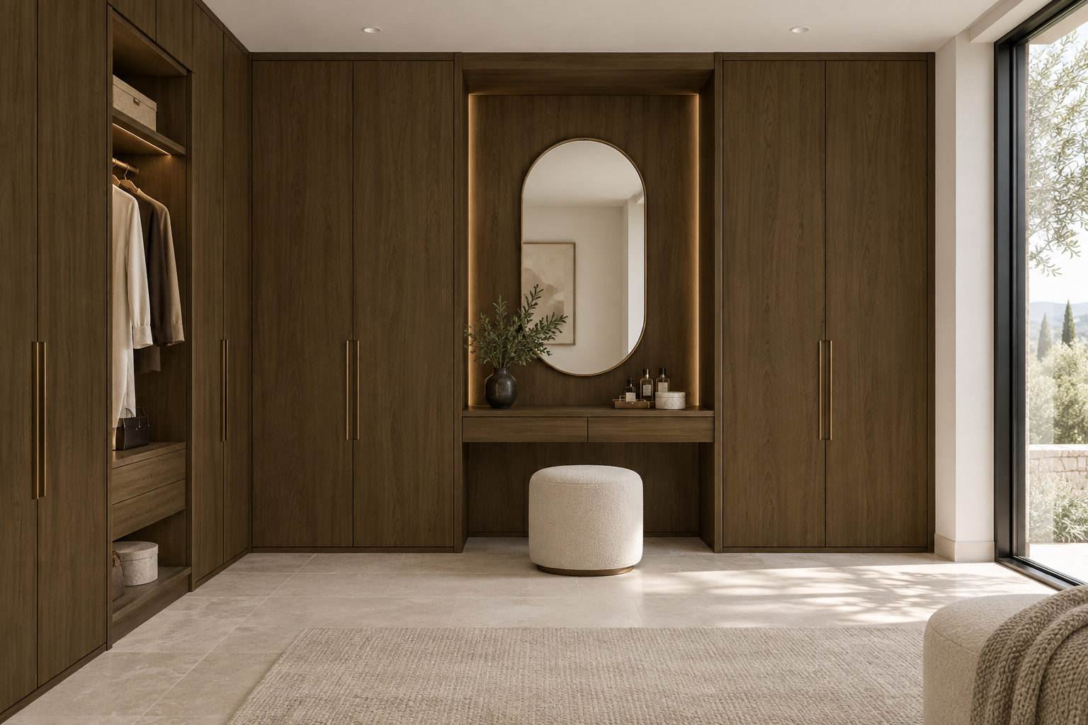 Design visualization: niche dressing room in Ink Peach Veil, decor HT6061