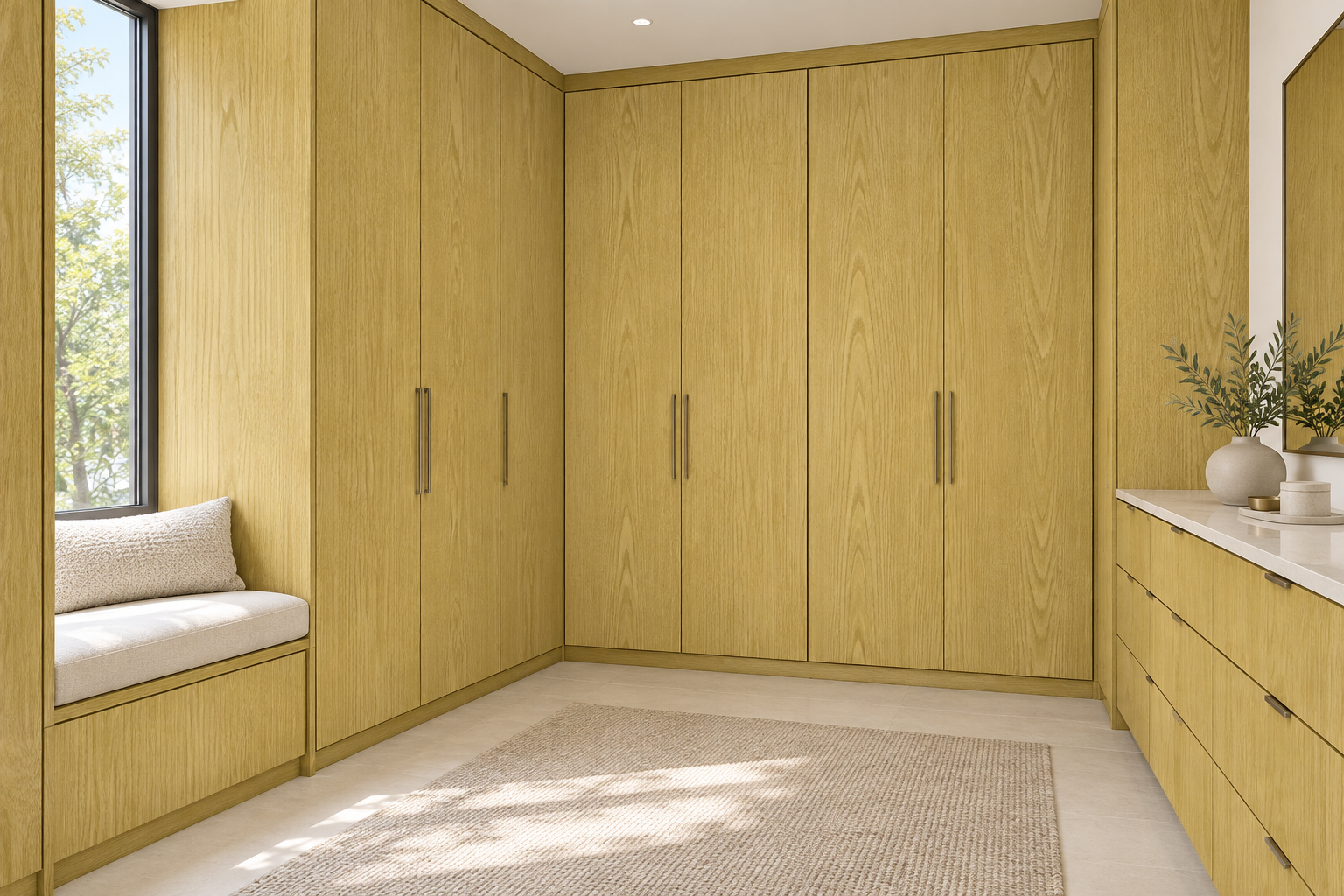 Design visualization: corner dressing suite in Kylin Elm Yellow, decor HT6072