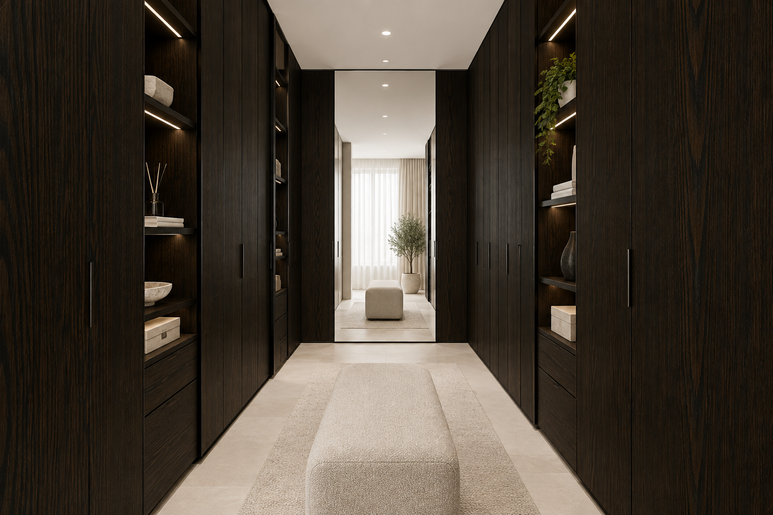 Design visualization: dressing aisle in Kylin Elm Ink, decor HT6073