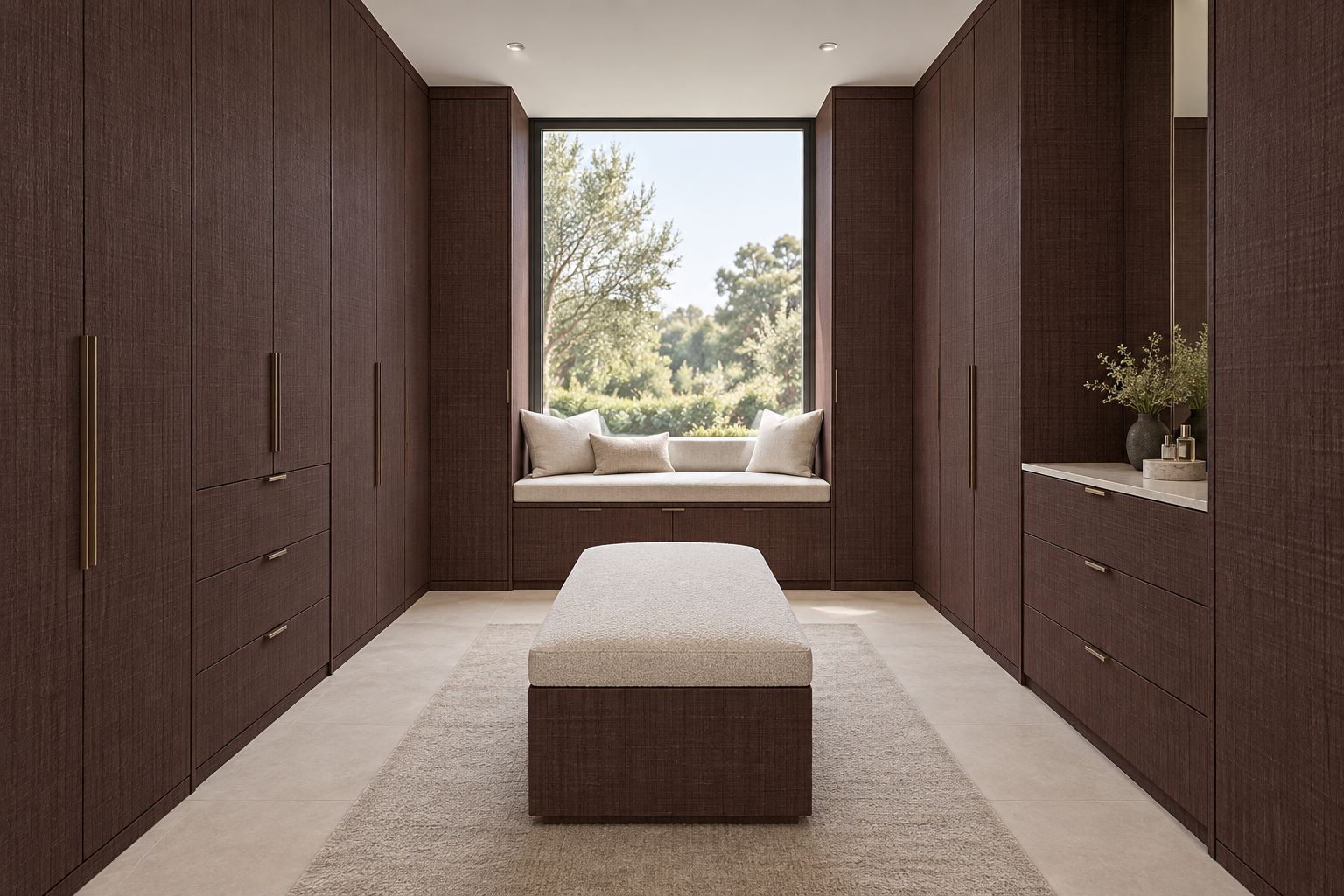 Design visualization: framed wardrobe suite in Saw Walnut Brown, decor HT6083