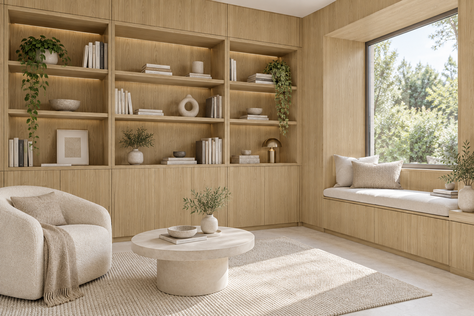 Design visualization: reading-room wall in Quarter Walnut Brown, decor HT6093