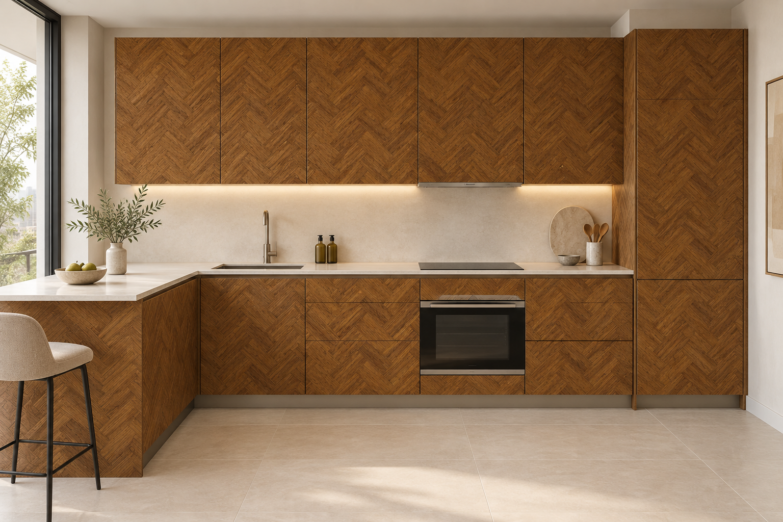 Kitchen design visualization with Woven Bamboo HZ3016 cabinetry