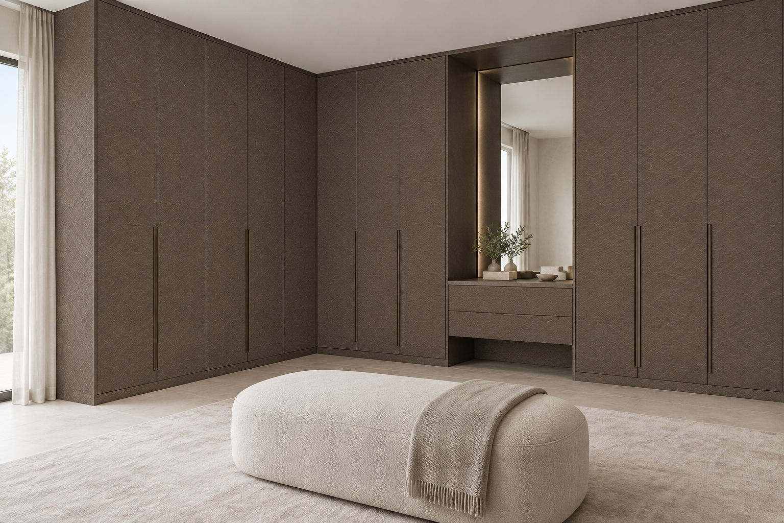 Design visualization: corner wardrobe suite in Dante Gold, decor HZ3019