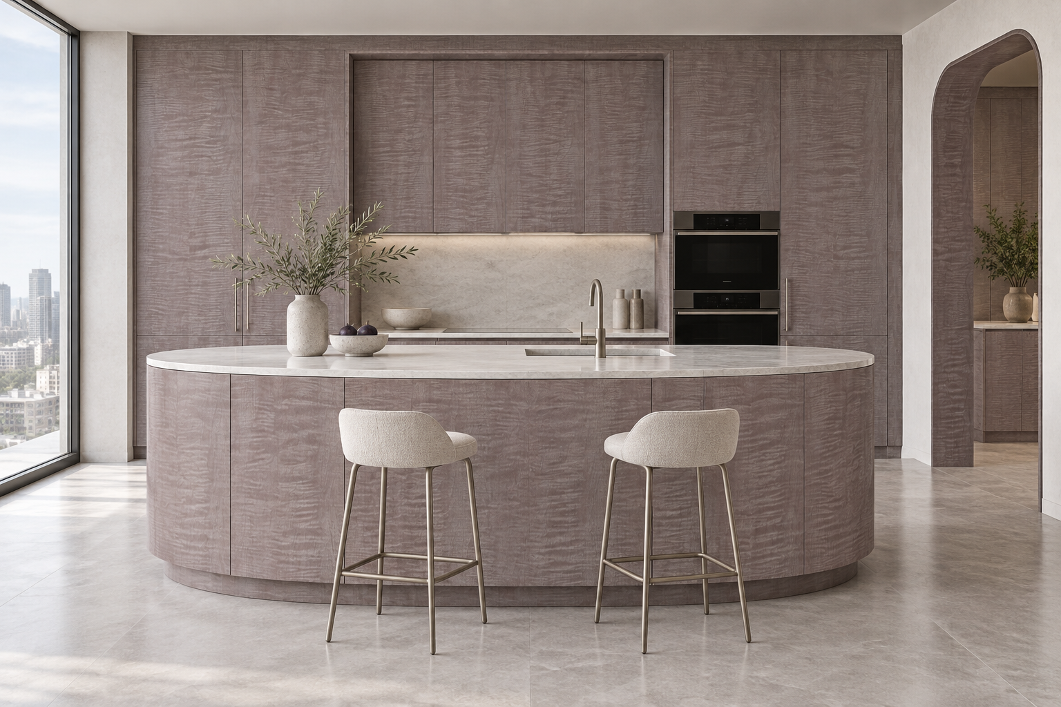 Kitchen design visualization with Maple Purple HZ3022 cabinetry