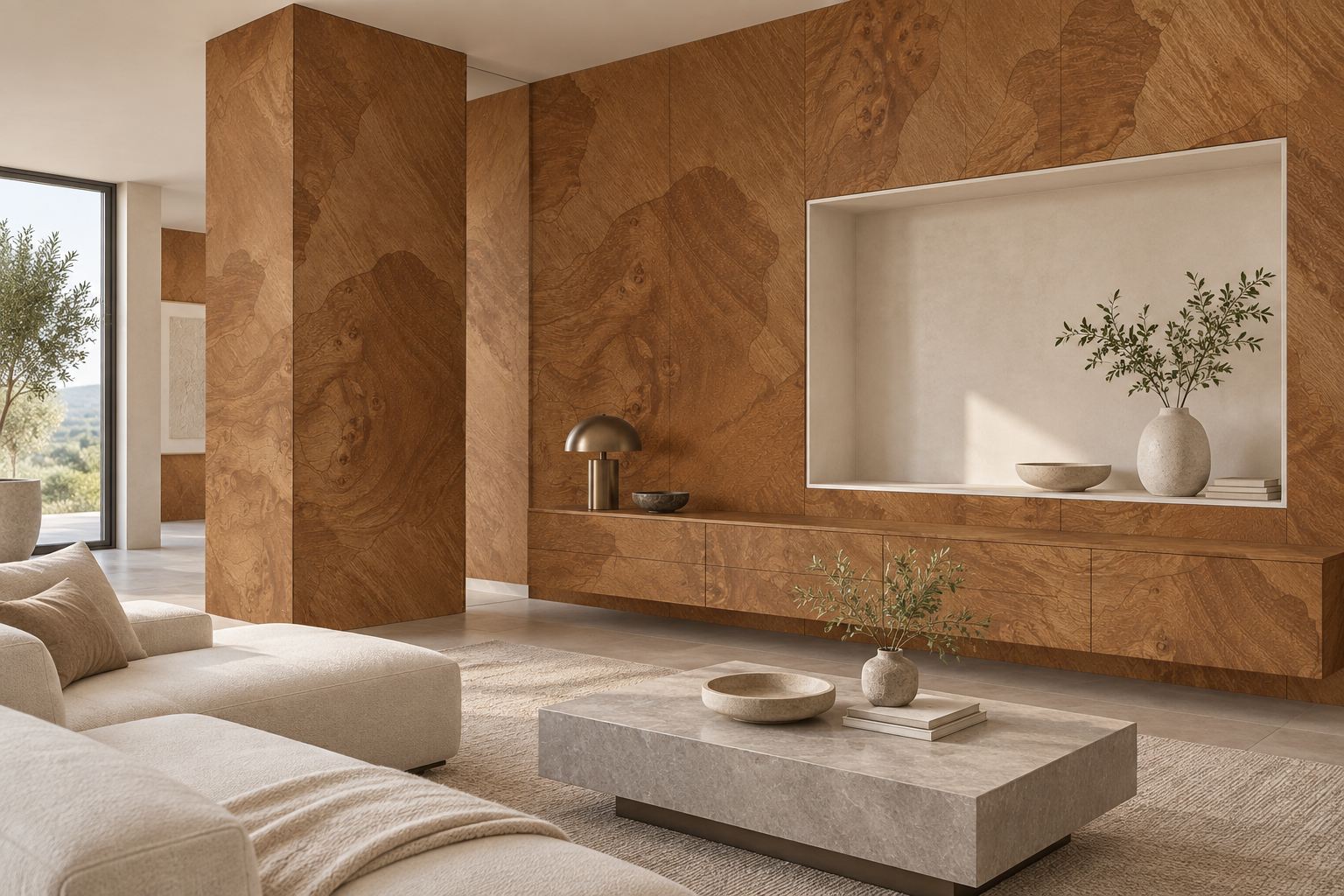 Design visualization: intersecting lounge panels in Rocklein2, decor HZ3028