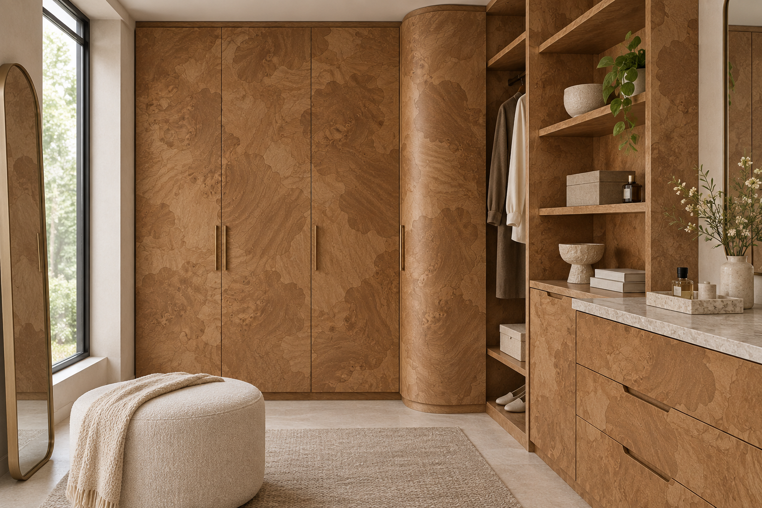 Design visualization: rotating-corner wardrobe in Rocklein2, decor HZ3028