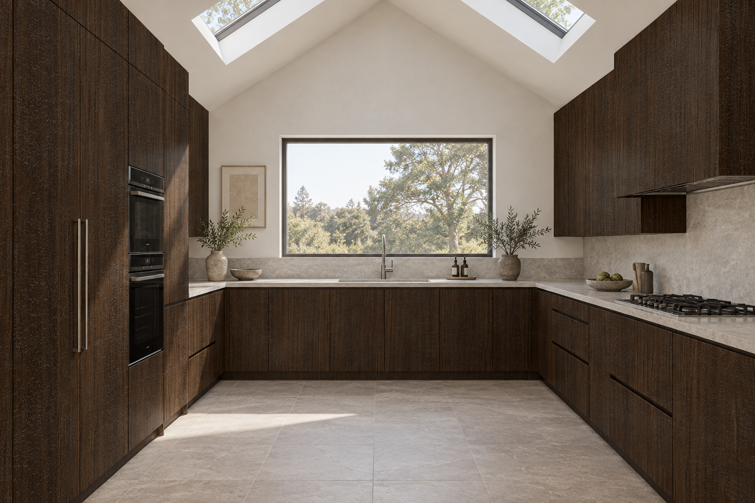 Kitchen design visualization with Burnt Oak HZ3030 cabinetry