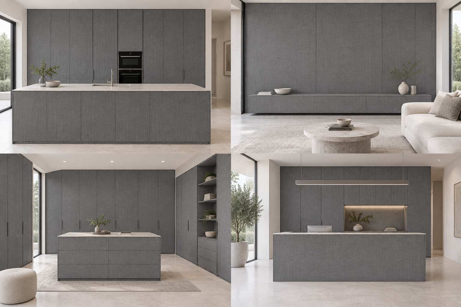 Kitchen design visualization with Grey Textile 062A cabinetry