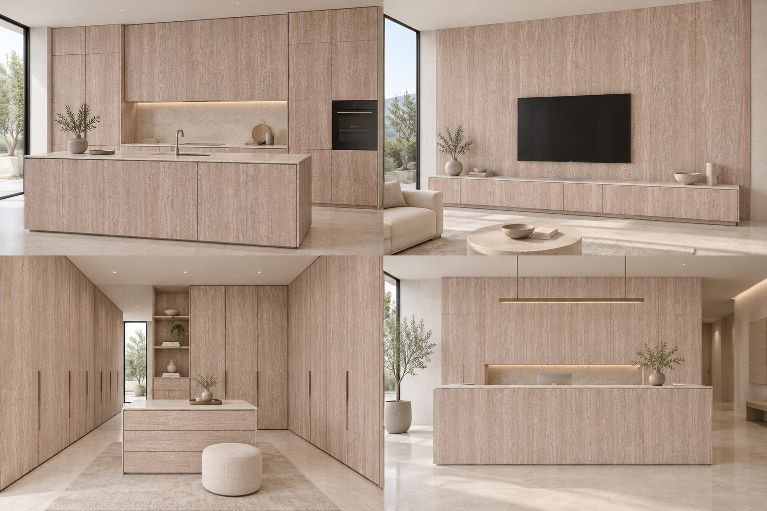 Kitchen design visualization with Travertino Romano M813 cabinetry