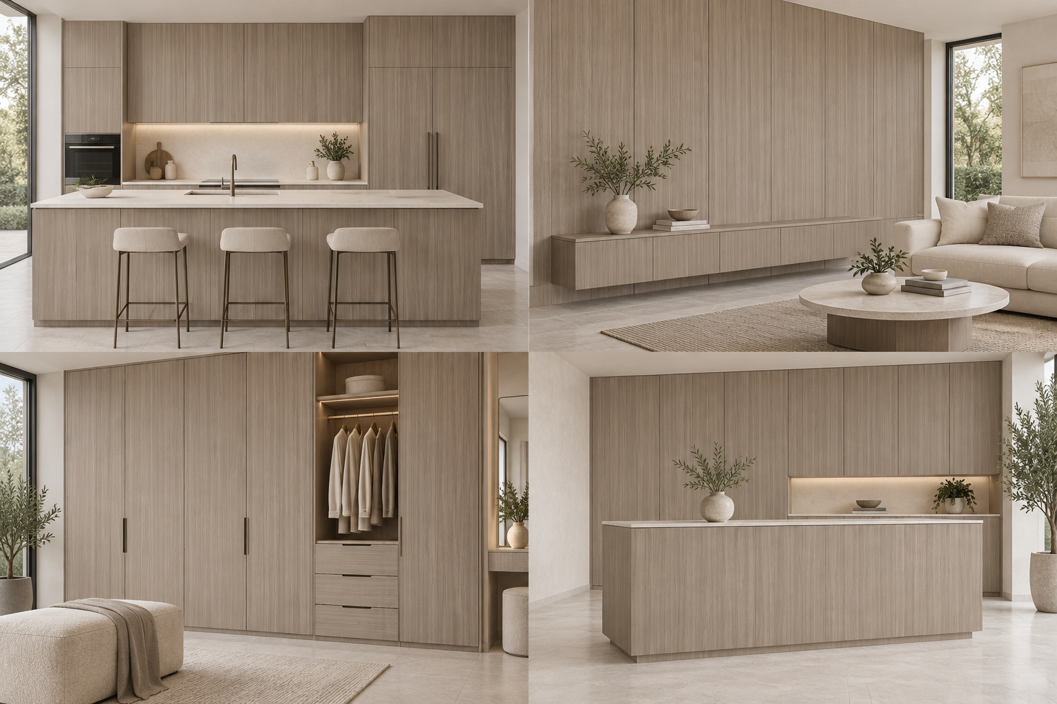 Kitchen design visualization with Kolar Walnut Cyan QH1036 cabinetry