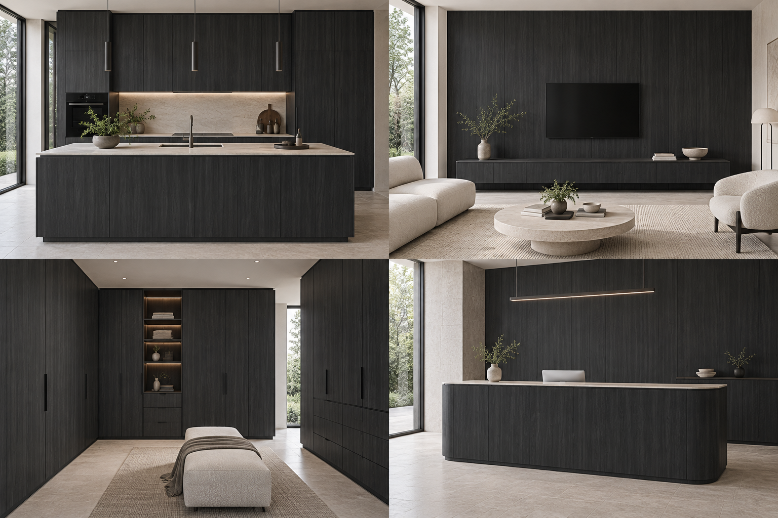 Kitchen design visualization with Bessie Hickory Black QHTB42 cabinetry